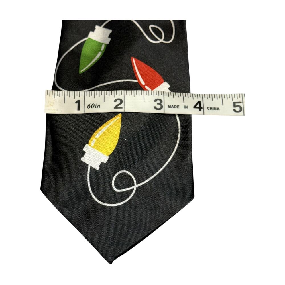 Black Christmas Lights Novelty Necktie Holiday Graphic Bulbs - Picture 5 of 5